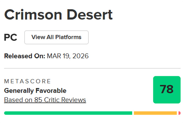《红色沙漠》媒体评分出炉！M站78分，优点是多，缺点也大！